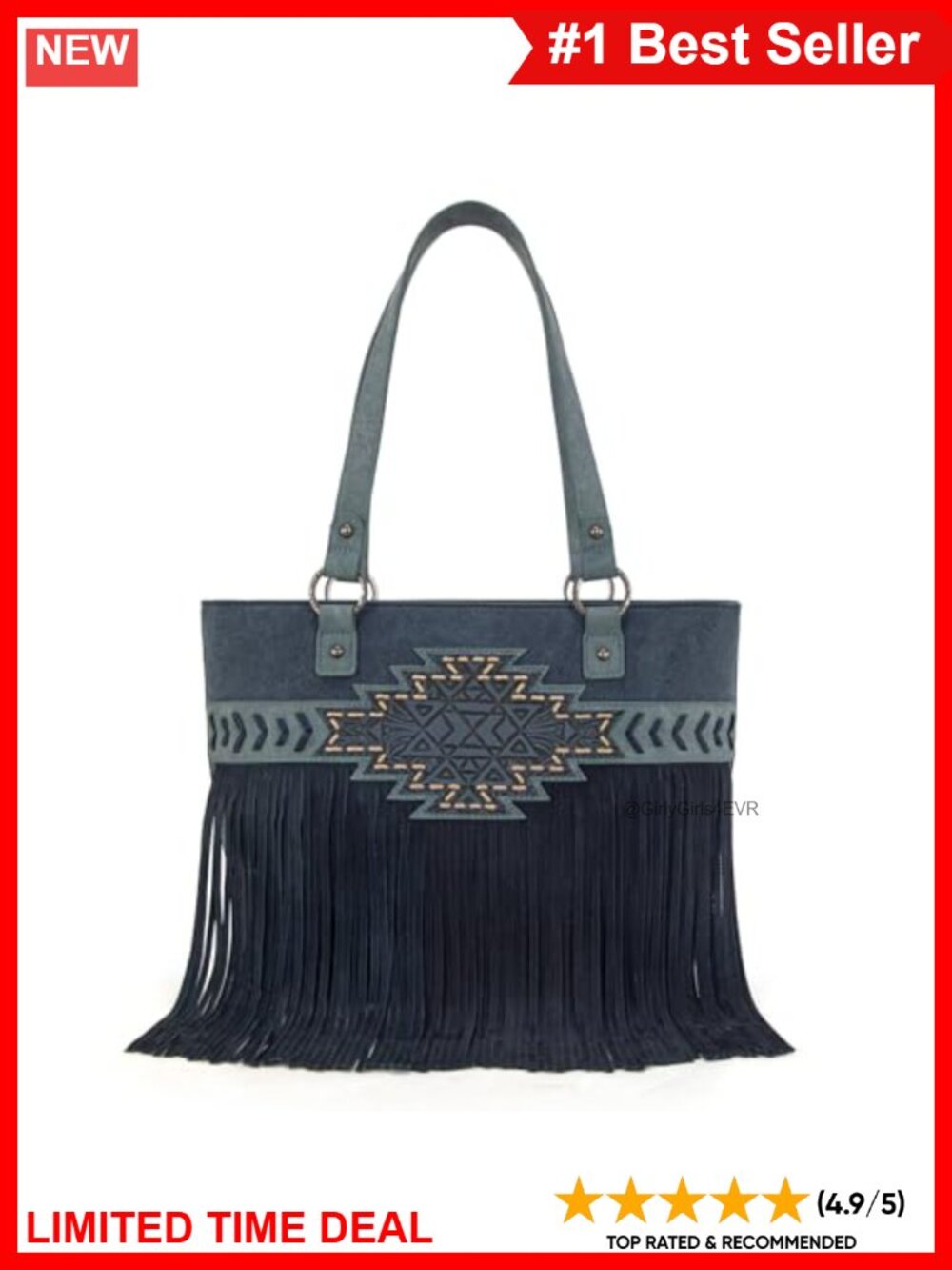 Trinity Ranch Tooled Tote Bag Vegan Leather Western Tassel Fringe